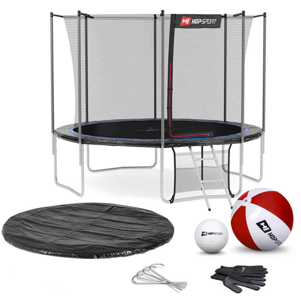 Батут Hop-Sport 12ft (366cm) черно-синий с внутренней сеткой