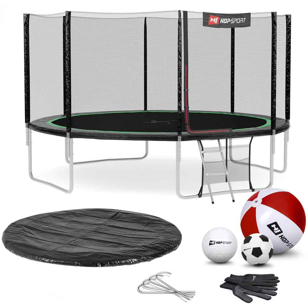 Батут Hop-Sport 14ft (427 см) черно-зеленый с внешней сеткой
