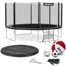 Батут Hop-Sport 14ft (427 см) черно-зеленый с внешней сеткой