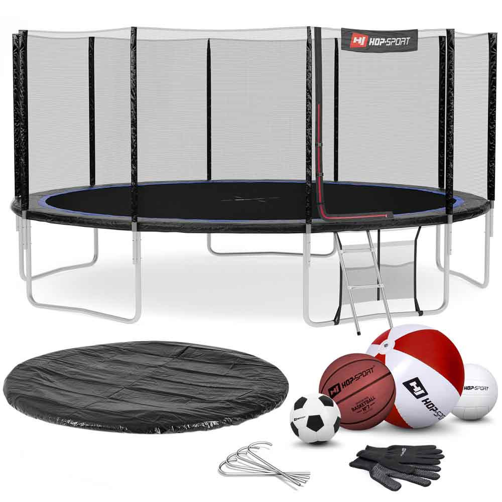 Батут Hop-Sport 16ft (488 cm) черно-синий с внешней сеткой