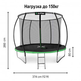 Батут Outtec Premium 12ft (374cm) черно-зеленый с внутренней сеткой